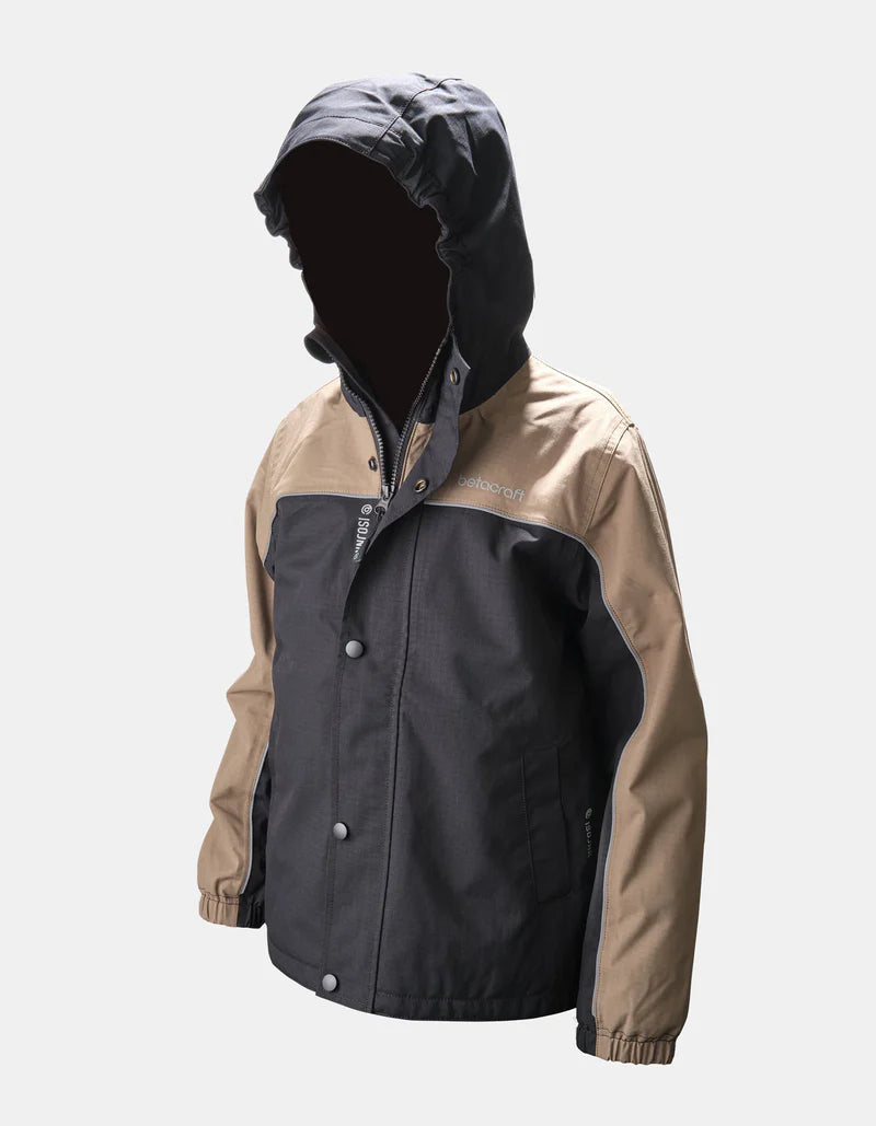 ISO940 Juniors Premium All Weather 100% Waterproof Breathable Rain Jacket Black / Mushroom
