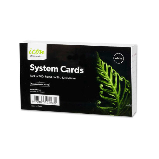 Icon-System-Cards-127-x-76mm-Ruled-5mm-White-Pack-100