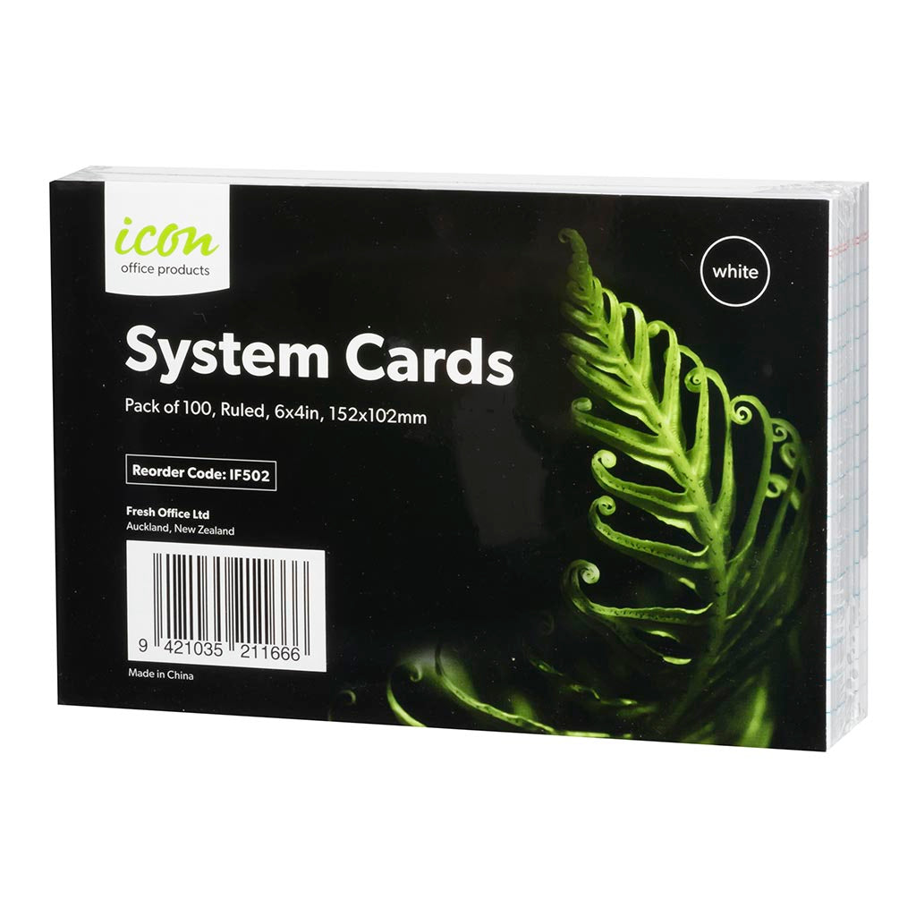 Icon System Cards 102 x 152mm or 6" x 4" Ruled 5mm White Pack 100