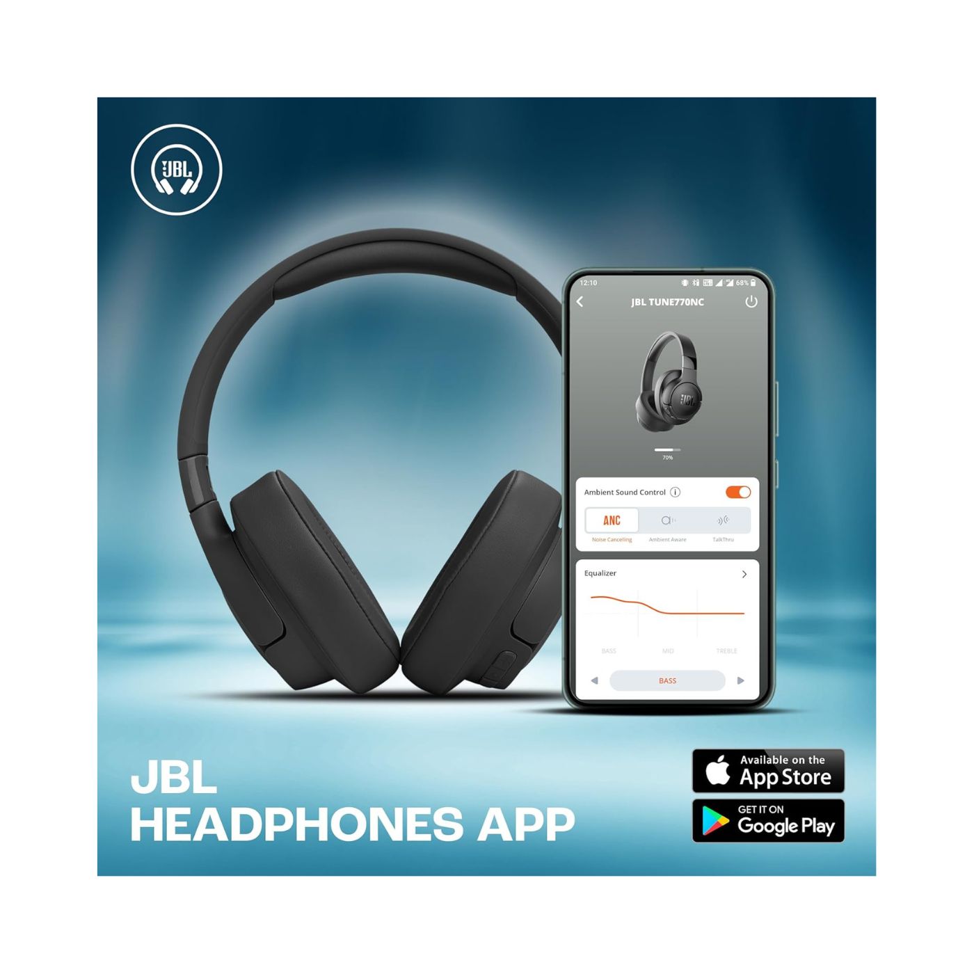JBL T770NC-B Wireless Over-Ear Noise Cancelling Headphones Black