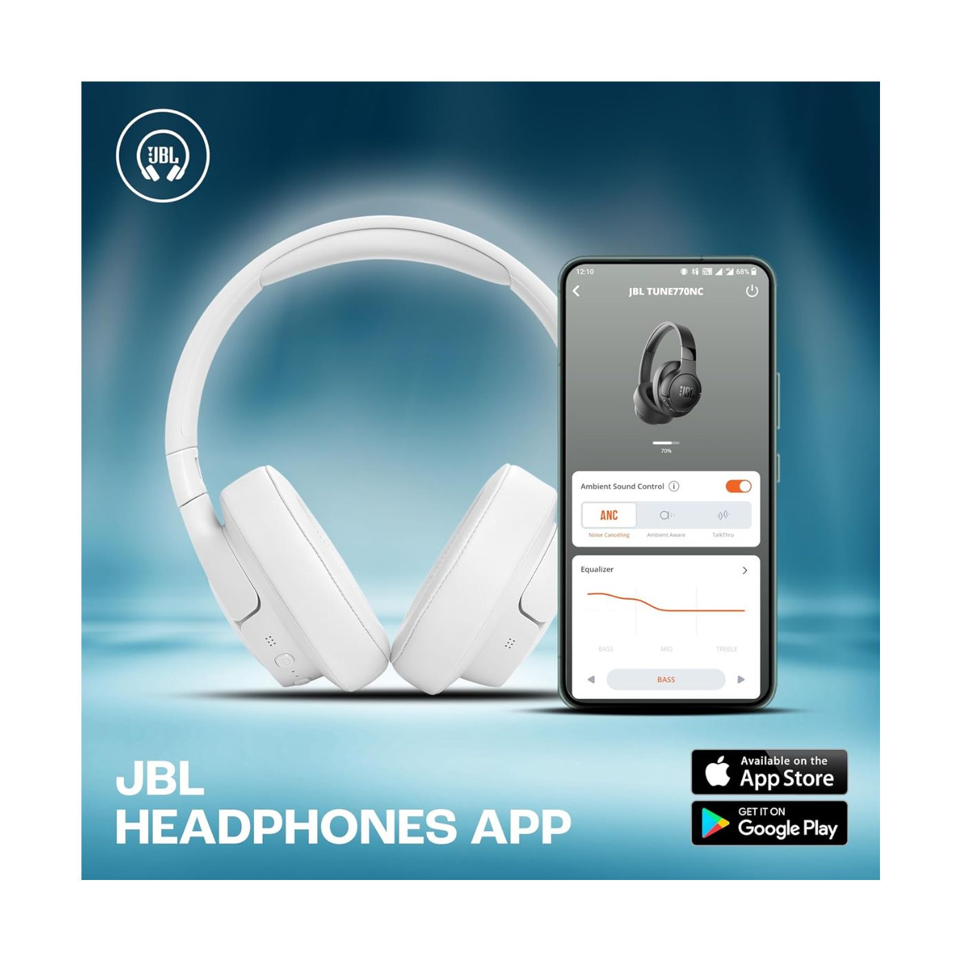 JBL T770NC-B Wireless Over-Ear Noise Cancelling Headphones White