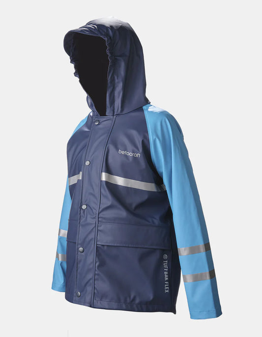 Junior FlexBak Kids 100% Waterproof Raincoat Parka Navy/Blue Size 4 to 14