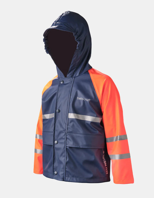 Junior FlexBak Kids 100% Waterproof Raincoat Parka Navy-Orange Size 4 to 14