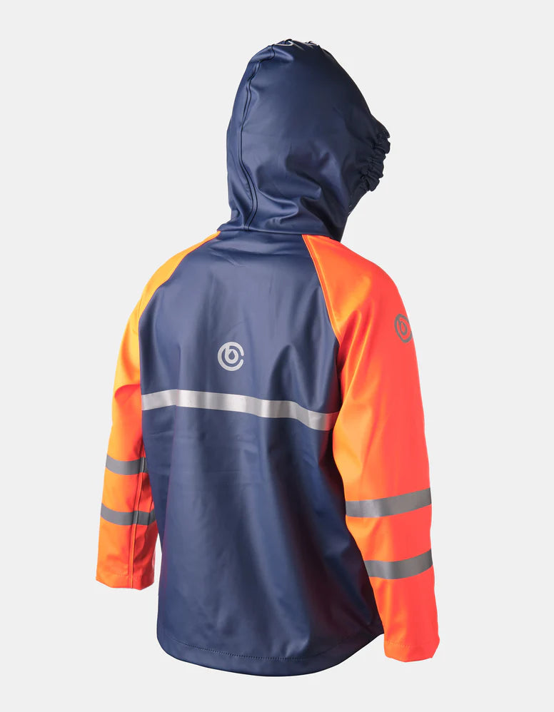 Junior FlexBak Kids 100% Waterproof Raincoat Parka Navy-Orange Size 4 to 14