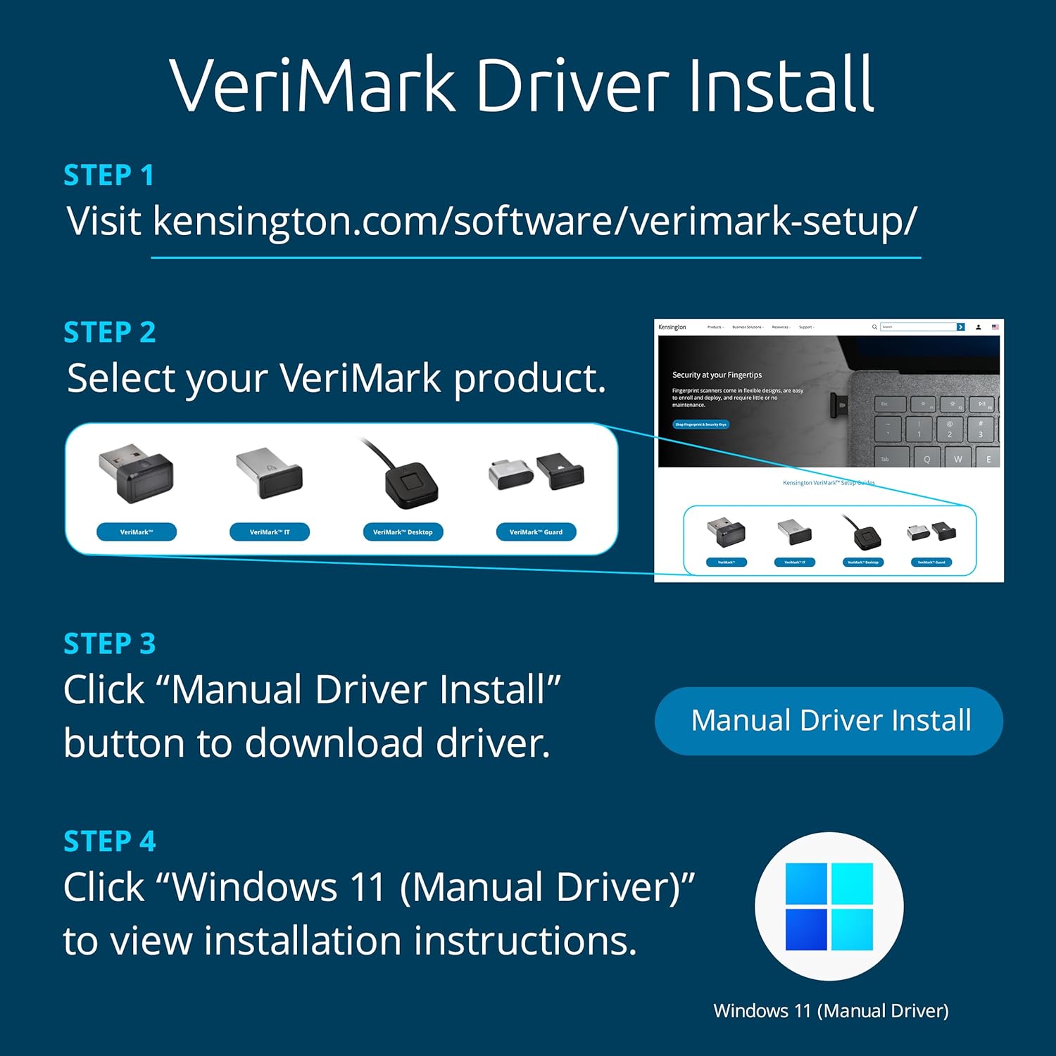 KENSINGTON® VERIMARK Fingerprint Authentication USB Dongle | Secure Biometric Login