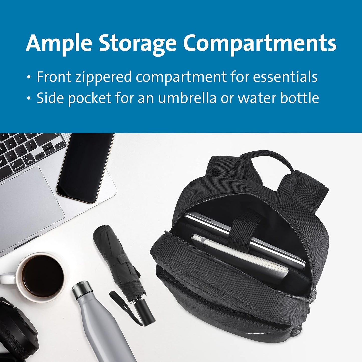 Kensington Simply Portable Lite Backpack, 16-inch Laptop Backpack, Black