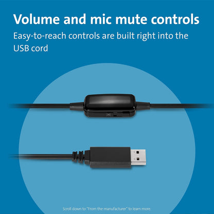 Kensington USB Headphones Hi-Fi Microphone Volume Control