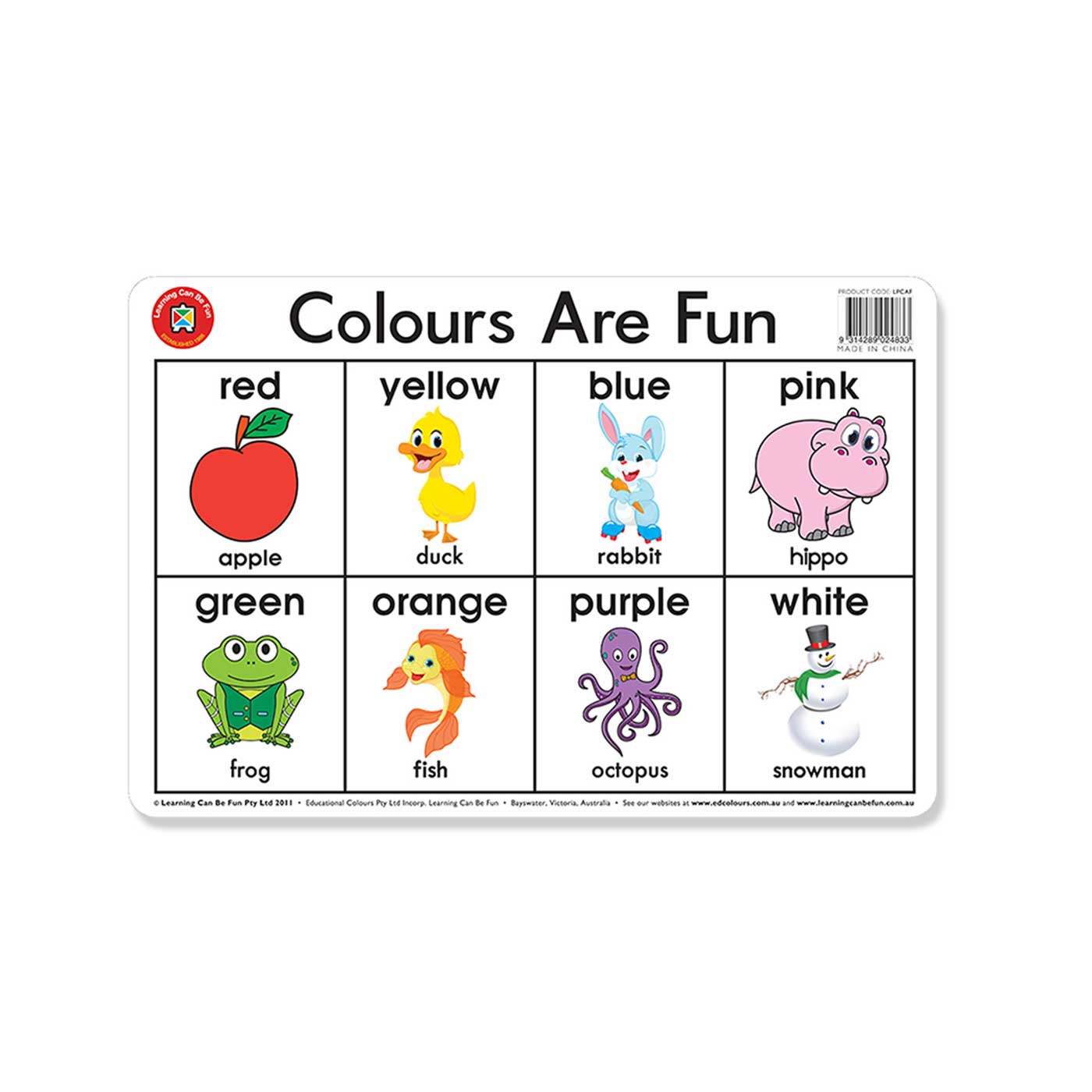 LCBF Placemat Educational Desk Mat 44 x 29 cm Colours are Fun