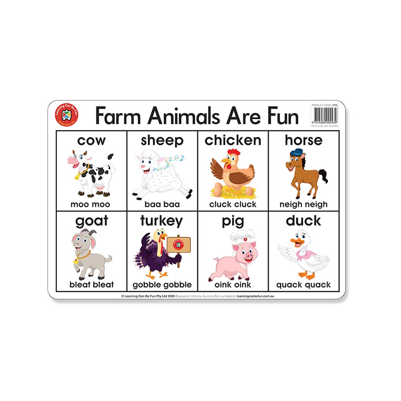 LCBF Placemat Educational Desk Mat 44 x 29 cm Farm Animals are Fun