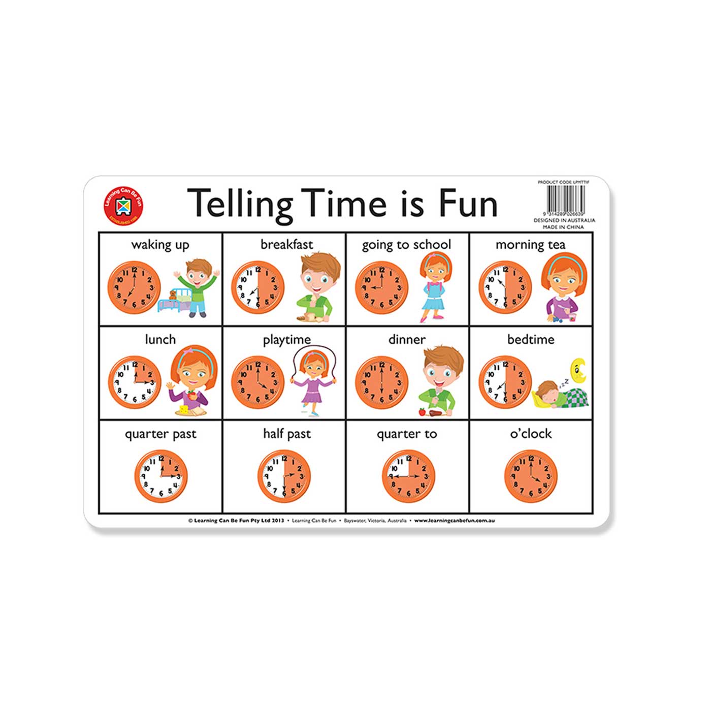 LCBF Placemat Educational Desk Mat 44 x 29 cm Telling The Time is Fun