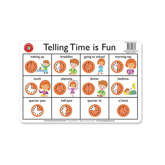 LCBF Placemat Educational Desk Mat 44 x 29 cm Telling The Time is Fun