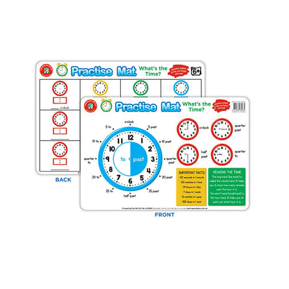 LCBF Practice Mats Double-Sided Dry Erase 42cm x 28cm Ages 6+ What's the Time