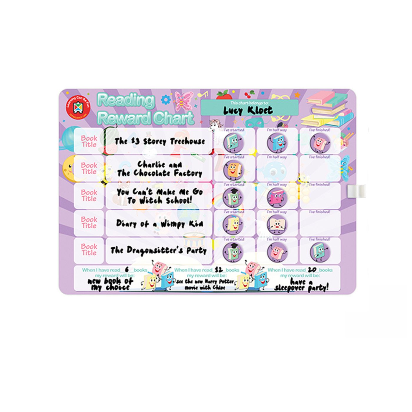 LCBF Magnetic Reward Chart Reusable 39cm x 27cm Reading Lilac