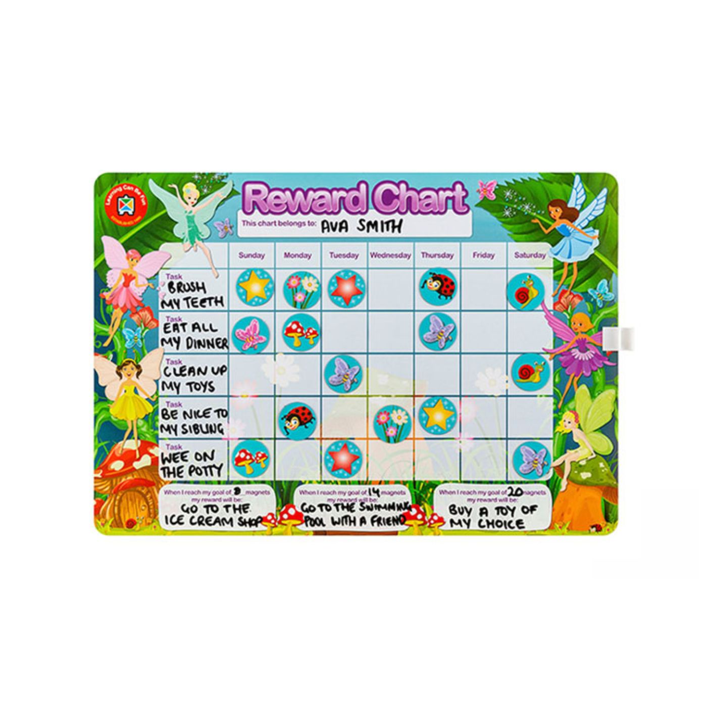 LCBF Magnetic Reward Chart Reusable with 40 Reward Magnets 39cm x 27cm Fairies