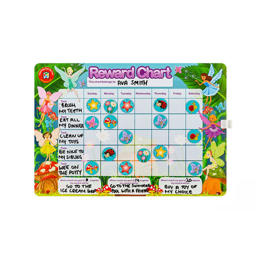 LCBF Magnetic Reward Chart Reusable with 40 Reward Magnets 39cm x 27cm Fairies