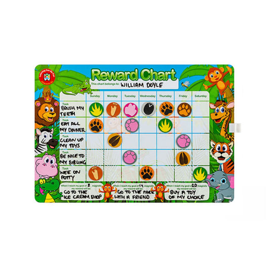 LCBF Magnetic Reward Chart Reusable with 40 Reward Magnets 39cm x 27cm Jungle
