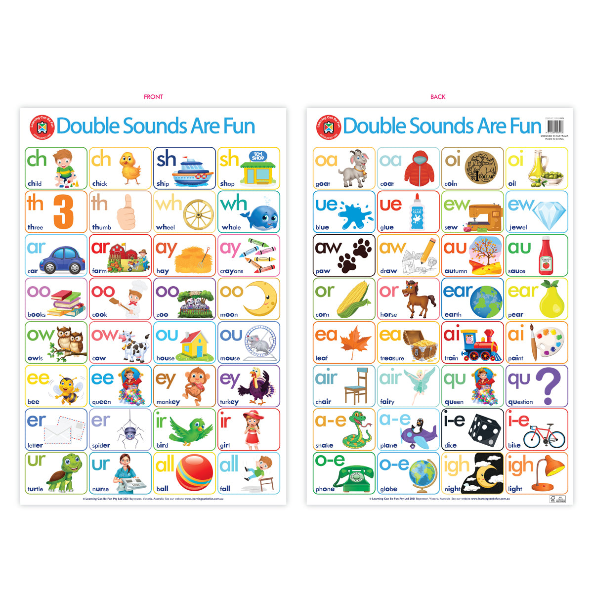 LCBF Wall Chart Poster Double-Sided 50 x 74cm Double Sounds Are Fun