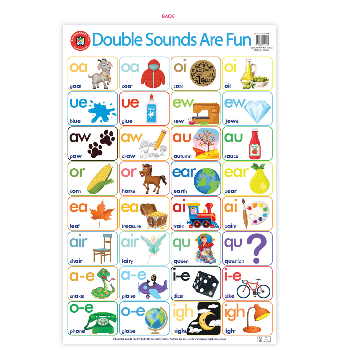 LCBF Wall Chart Poster Double-Sided 50 x 74cm Double Sounds Are Fun