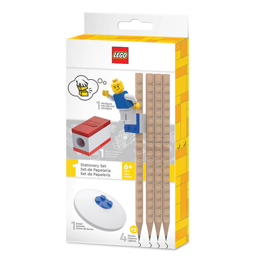LEGO® Pencil Set with Minifigure | Official LEGO Stationery | Buildable Eraser, Sharpener & Topper