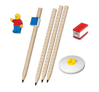 LEGO® Pencil Set with Minifigure | Official LEGO Stationery | Buildable Eraser, Sharpener & Topper