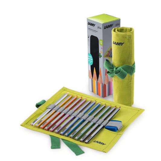 Lamy Premium Triangular Coloured Pencils Plus in Cloth Roll with Sharpener Pack 12