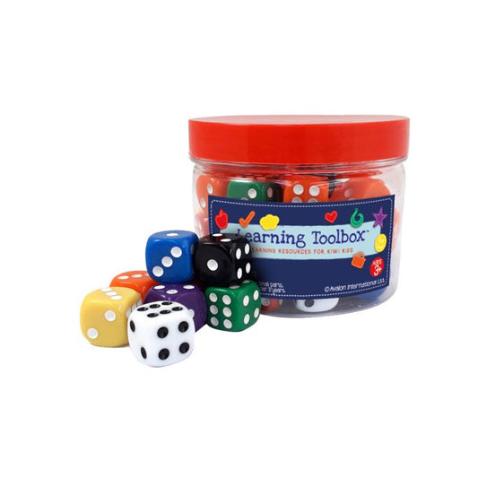 Learning Toolbox Coloured Dice 16mm – Jar of 50pcs in 8 Colours