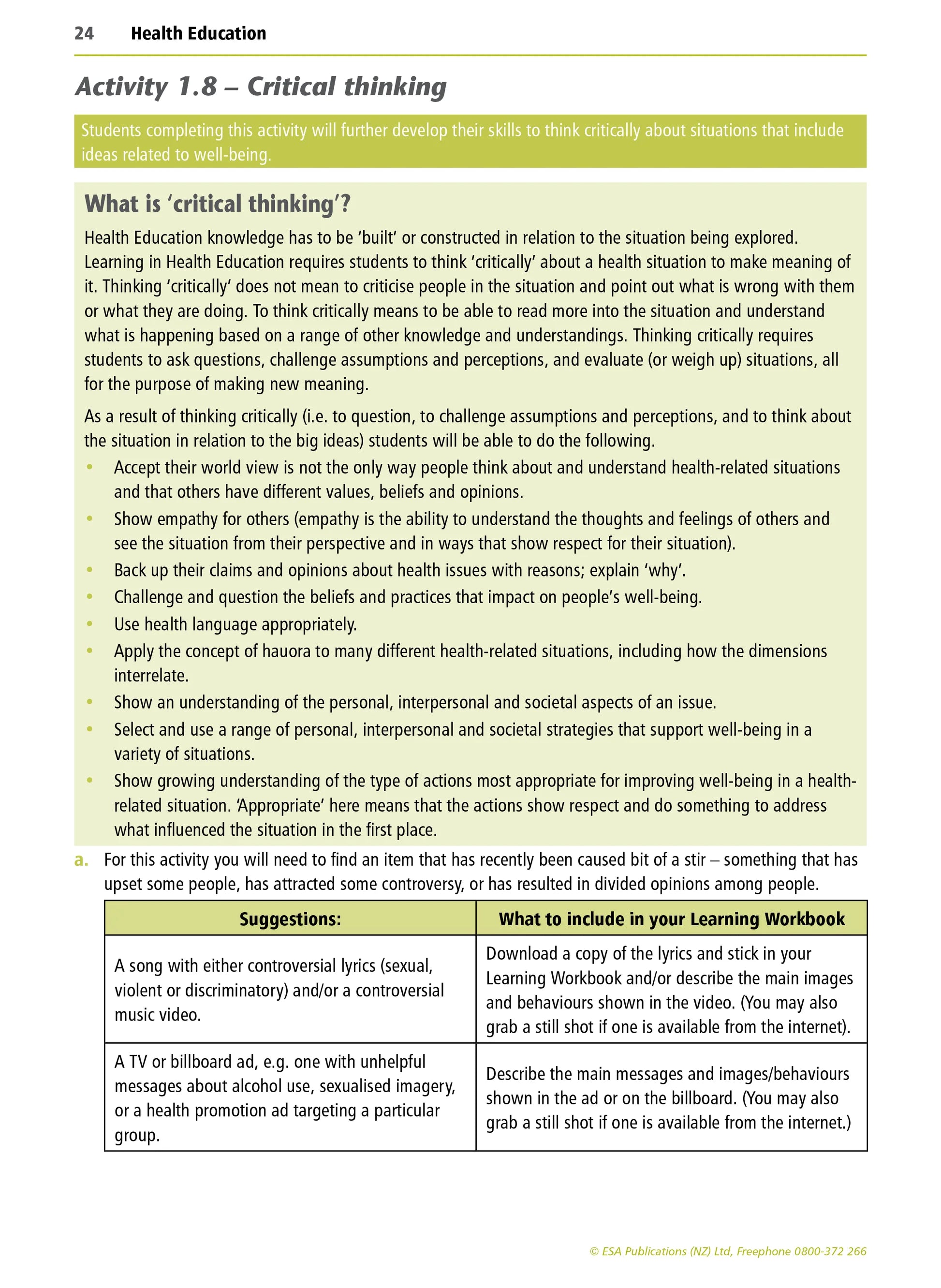 Learning Workbook Health Education NZCEA Level 2