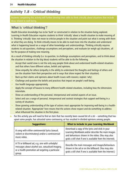 Learning Workbook Health Education NZCEA Level 2