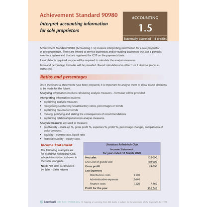 Learnwell Level 1 Accounting AME Workbook | NCEA Study Guide NZ