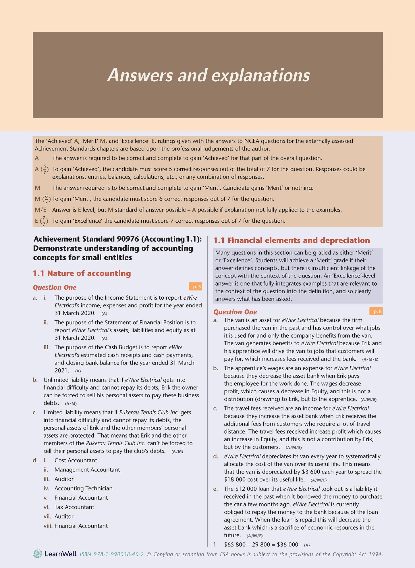Learnwell Level 1 Accounting AME Workbook | NCEA Study Guide NZ