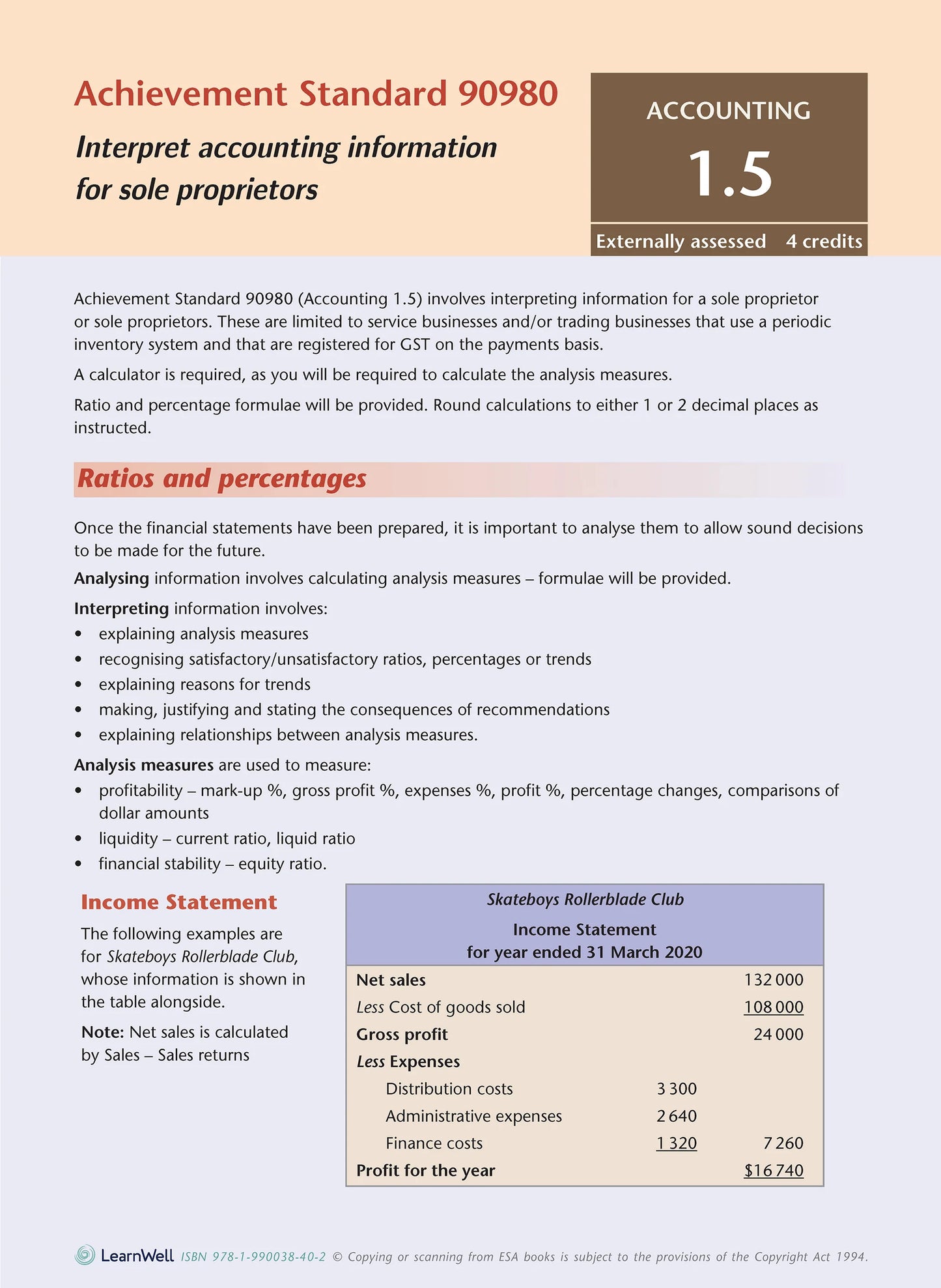 Learnwell Level 1 Accounting AME Workbook | NCEA Study Guide NZ