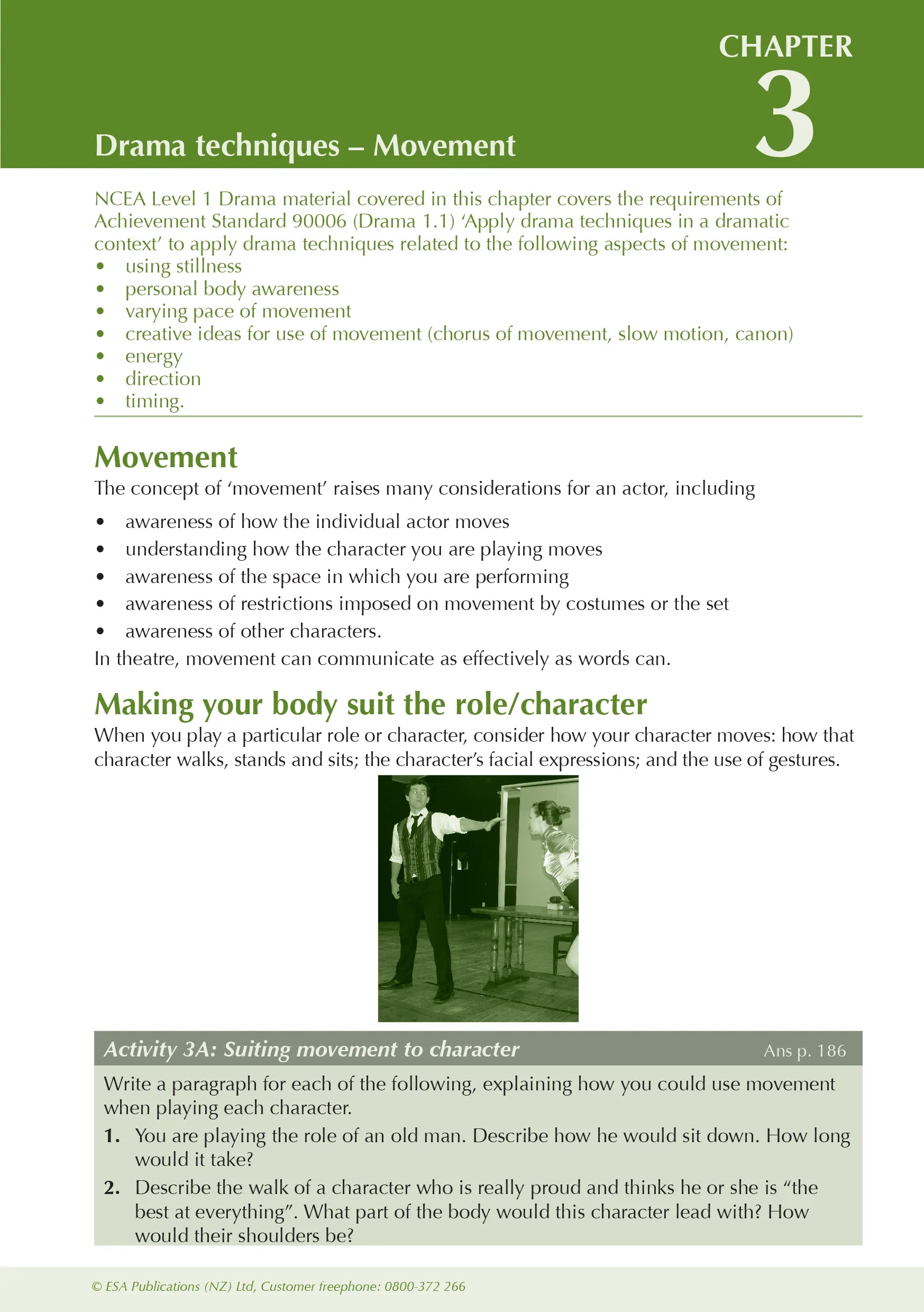 Learnwell Level 1 Drama ESA Study Guide covering NCEA Level 1 Achievement Standards 1.1 to 1.7 with theory, examples, photos, illustrations and student practice activities.