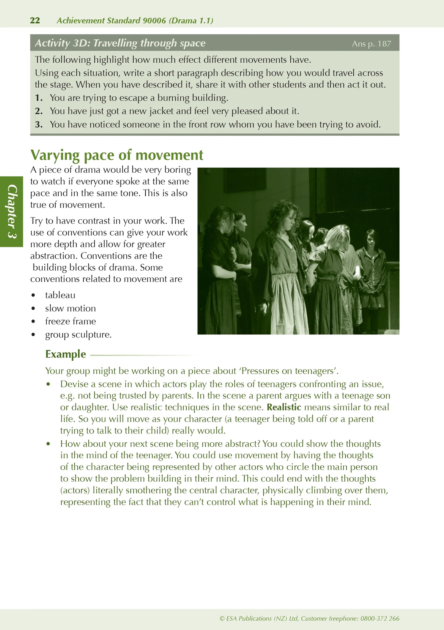 Learnwell Level 1 Drama ESA Study Guide covering NCEA Level 1 Achievement Standards 1.1 to 1.7 with theory, examples, photos, illustrations and student practice activities.
