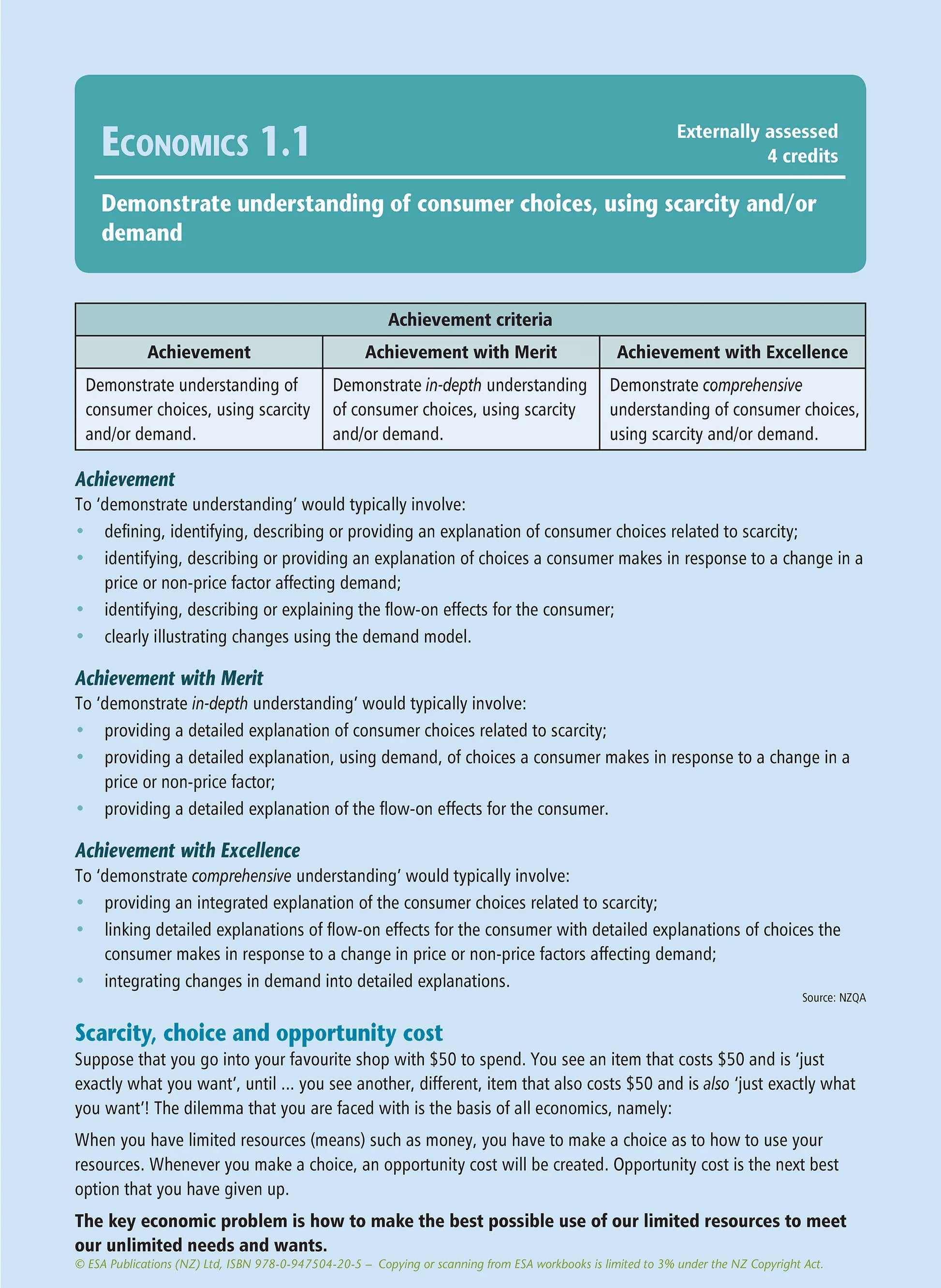 Learnwell Level 1 Economics Learning Workbook for NCEA Level 1 Year 11 students covering all six achievement standards