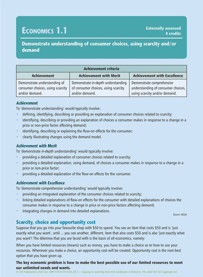 Learnwell Level 1 Economics Learning Workbook for NCEA Level 1 Year 11 students covering all six achievement standards