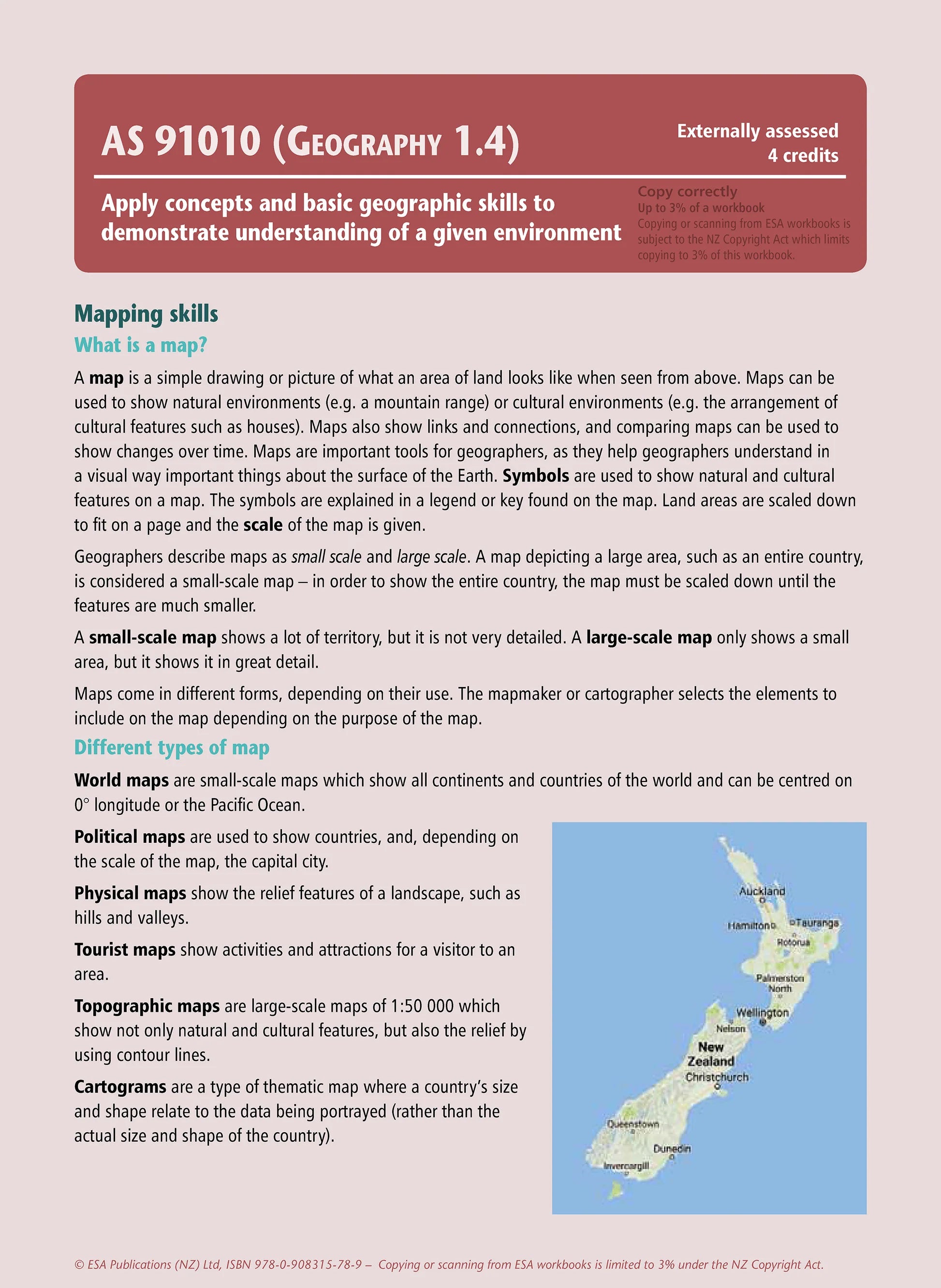 Learnwell Level 1 Geographic Skills 1.4 Learning Workbook for NCEA Geography Achievement Standard AS91010 by Jean McCann