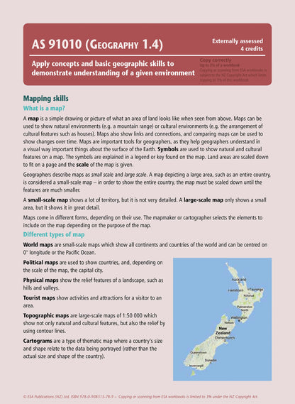 Learnwell Level 1 Geographic Skills 1.4 Learning Workbook for NCEA Geography Achievement Standard AS91010 by Jean McCann