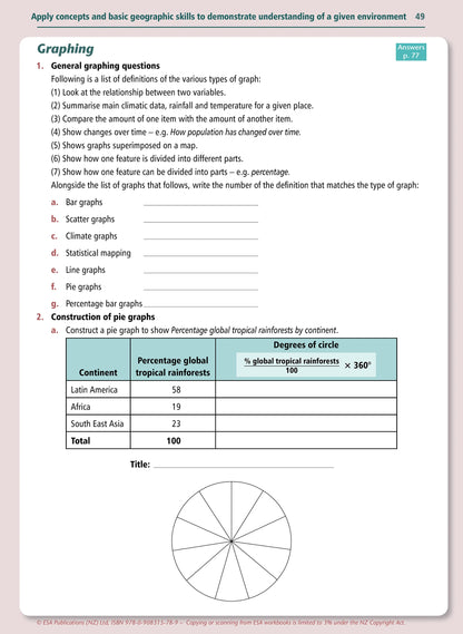 Learnwell Level 1 Geographic Skills 1.4 Learning Workbook for NCEA Geography Achievement Standard AS91010 by Jean McCann