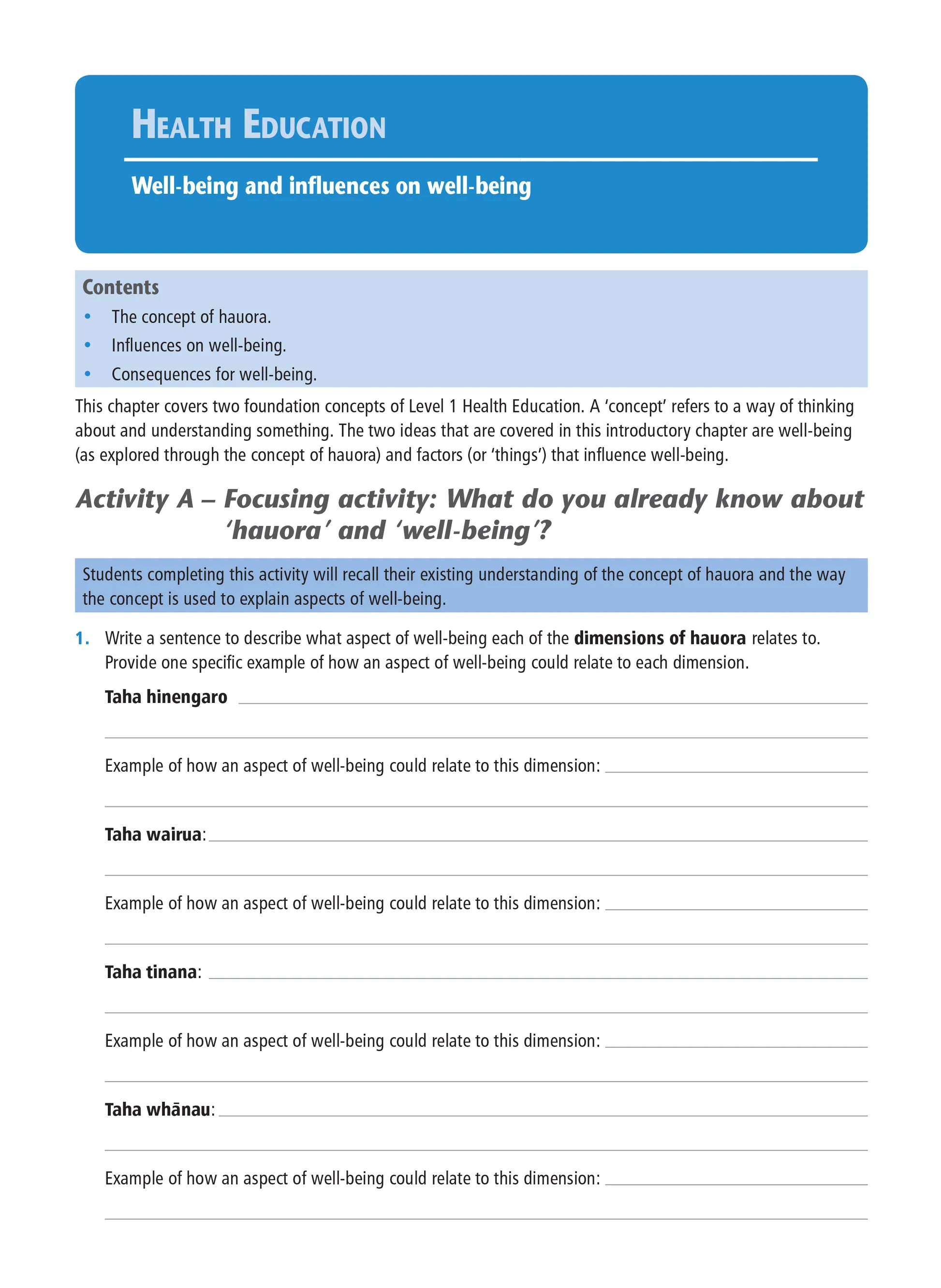 Learnwell Level 1 Health Education Learning Workbook covering NCEA Level 1 Achievement Standards 1.1 to 1.6 by Jenny Robertson and Rachael Dixon