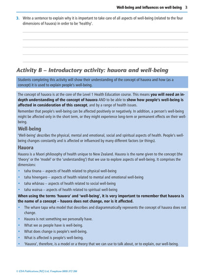 Learnwell Level 1 Health Education Learning Workbook covering NCEA Level 1 Achievement Standards 1.1 to 1.6 by Jenny Robertson and Rachael Dixon