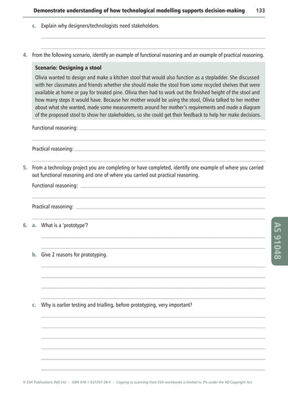 Learnwell Level 1 Materials Technology Learning Workbook for NCEA Level 1 covering Achievement Standards 1.1 to 1.6 and 1.10 with explanations, illustrations and activities with answers.