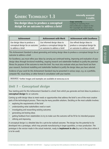 Learnwell Level 1 Materials Technology Learning Workbook for NCEA Level 1 covering Achievement Standards 1.1 to 1.6 and 1.10 with explanations, illustrations and activities with answers.