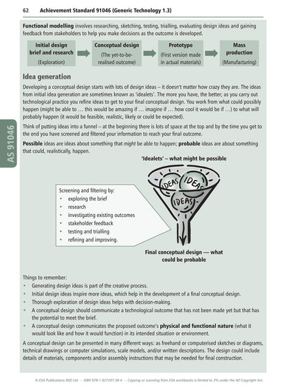 Learnwell Level 1 Materials Technology Learning Workbook for NCEA Level 1 covering Achievement Standards 1.1 to 1.6 and 1.10 with explanations, illustrations and activities with answers.