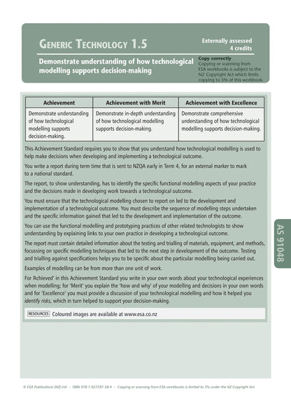 Learnwell Level 1 Materials Technology Learning Workbook for NCEA Level 1 covering Achievement Standards 1.1 to 1.6 and 1.10 with explanations, illustrations and activities with answers.