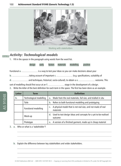Learnwell Level 1 Materials Technology Learning Workbook for NCEA Level 1 covering Achievement Standards 1.1 to 1.6 and 1.10 with explanations, illustrations and activities with answers.