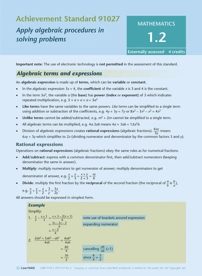 Learnwell Level 1 Maths & Stats AME Workbook – NCEA Revision NZ