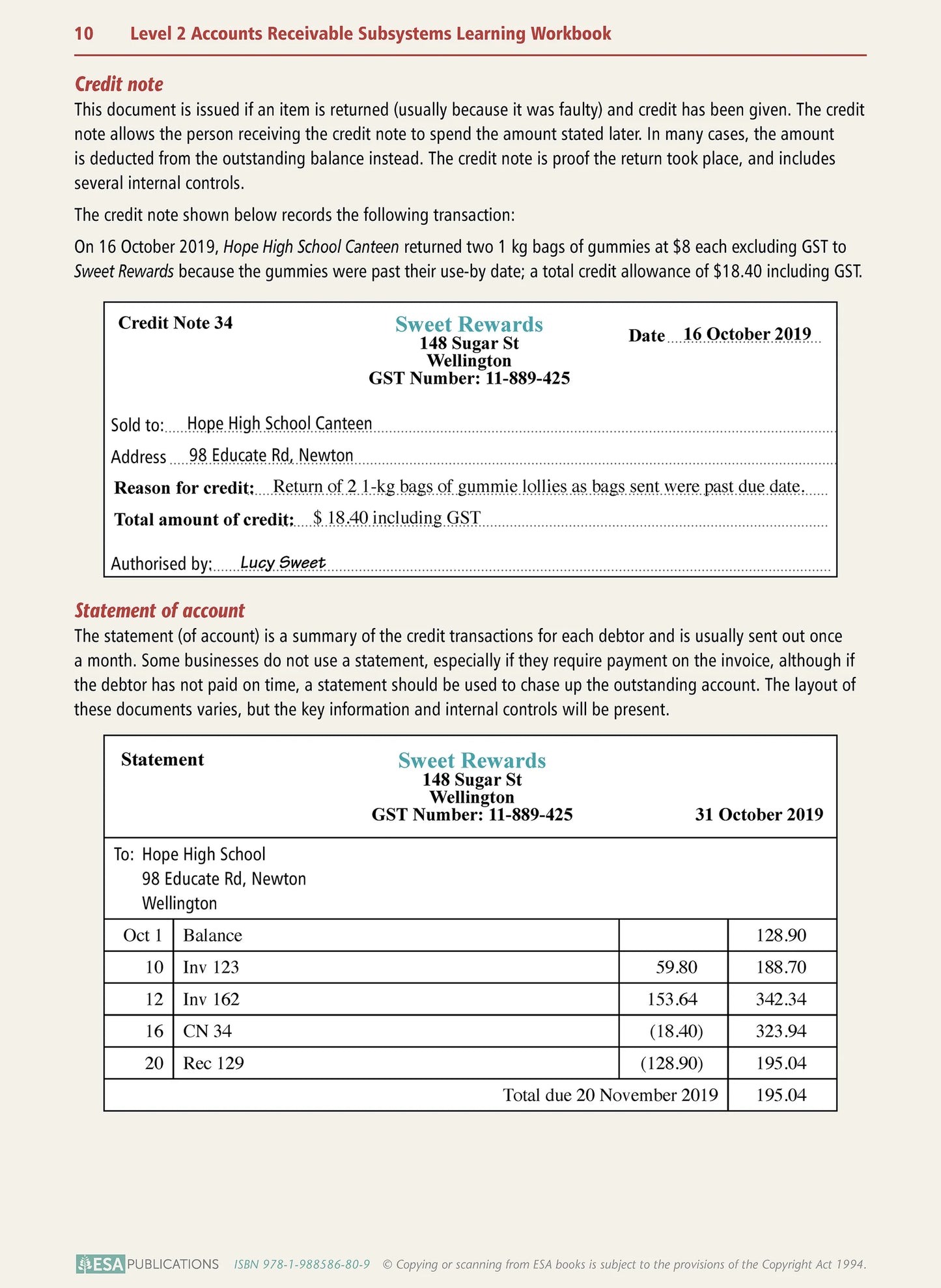 Learnwell Level 2 Accounts Receivable Subsystems 2.6 Workbook NCEA