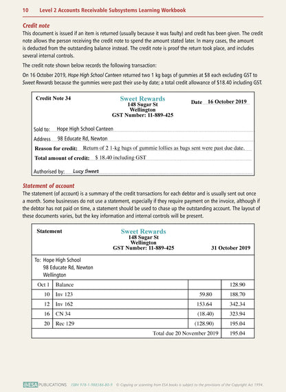 Learnwell Level 2 Accounts Receivable Subsystems 2.6 Workbook NCEA