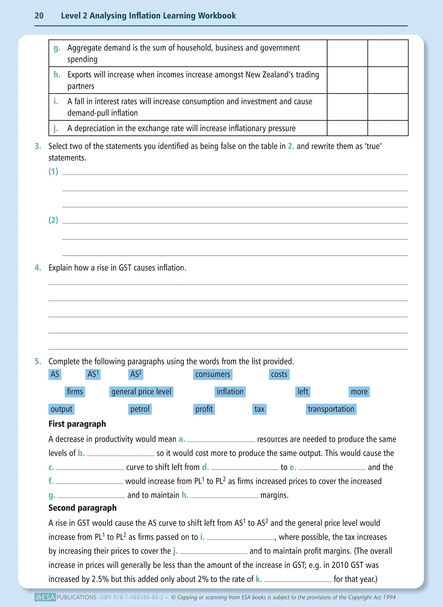 Learnwell Level 2 Analysing Inflation 2.1 Learning Workbook