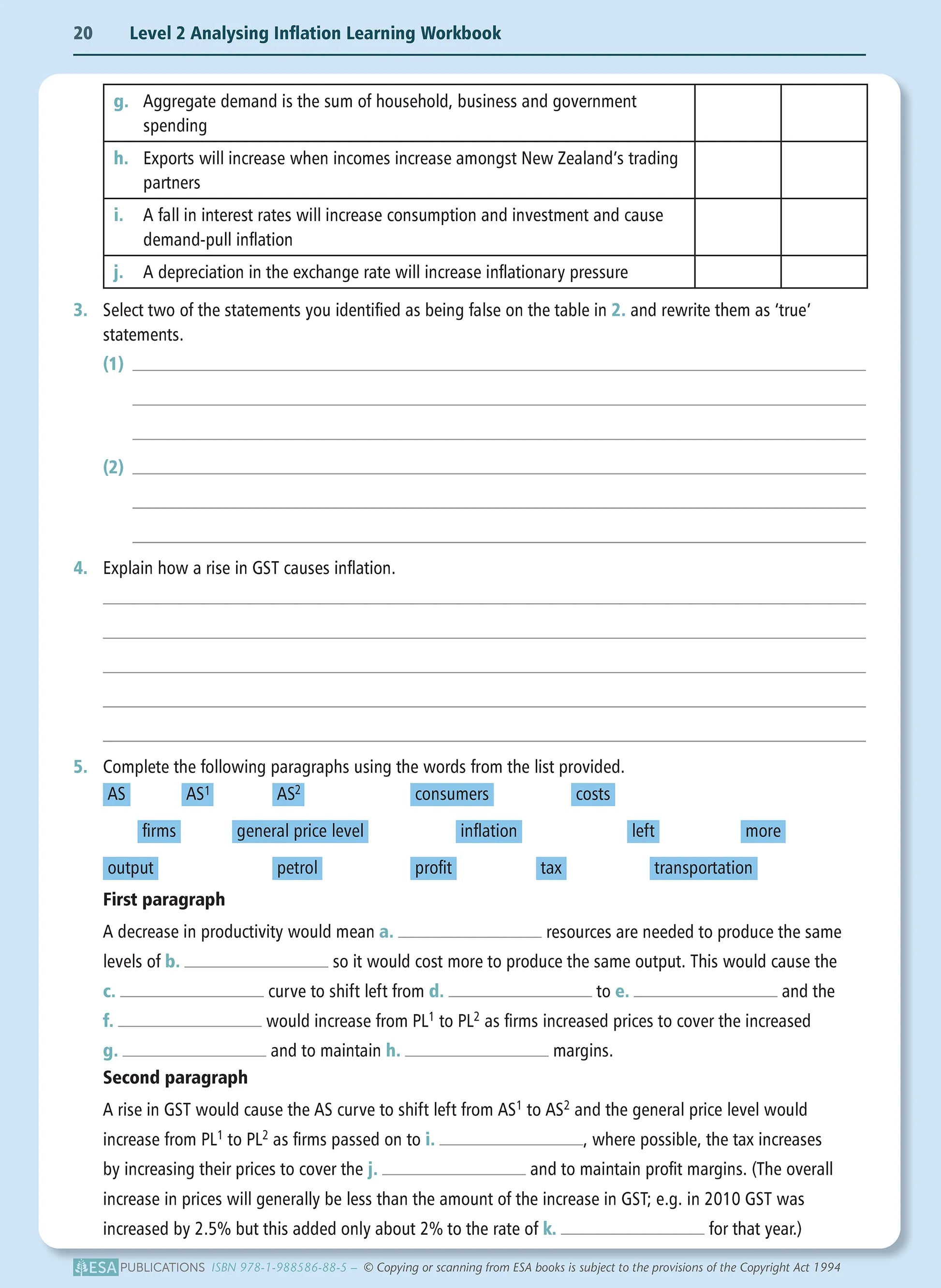 Learnwell Level 2 Analysing Inflation 2.1 Learning Workbook